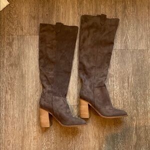 Brown Suede Knee-High Boots